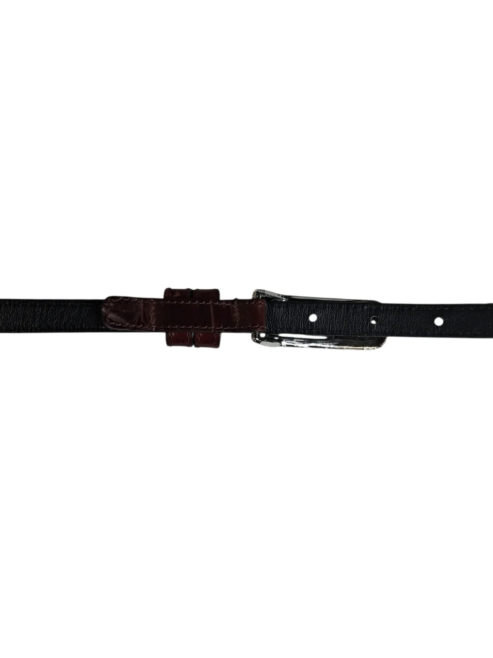 Set of 2 Wmn's Skinny Belts Joan & David Brn Alligator L & Another Line Inc Bk M